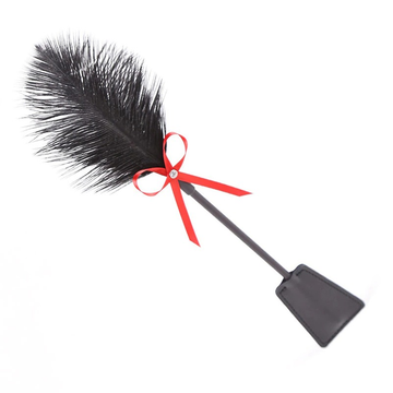 Black PU Leather BDSM Whip With Feather And Bow / Unisex Erotic Sex Toy For Games - EVE's SECRETS